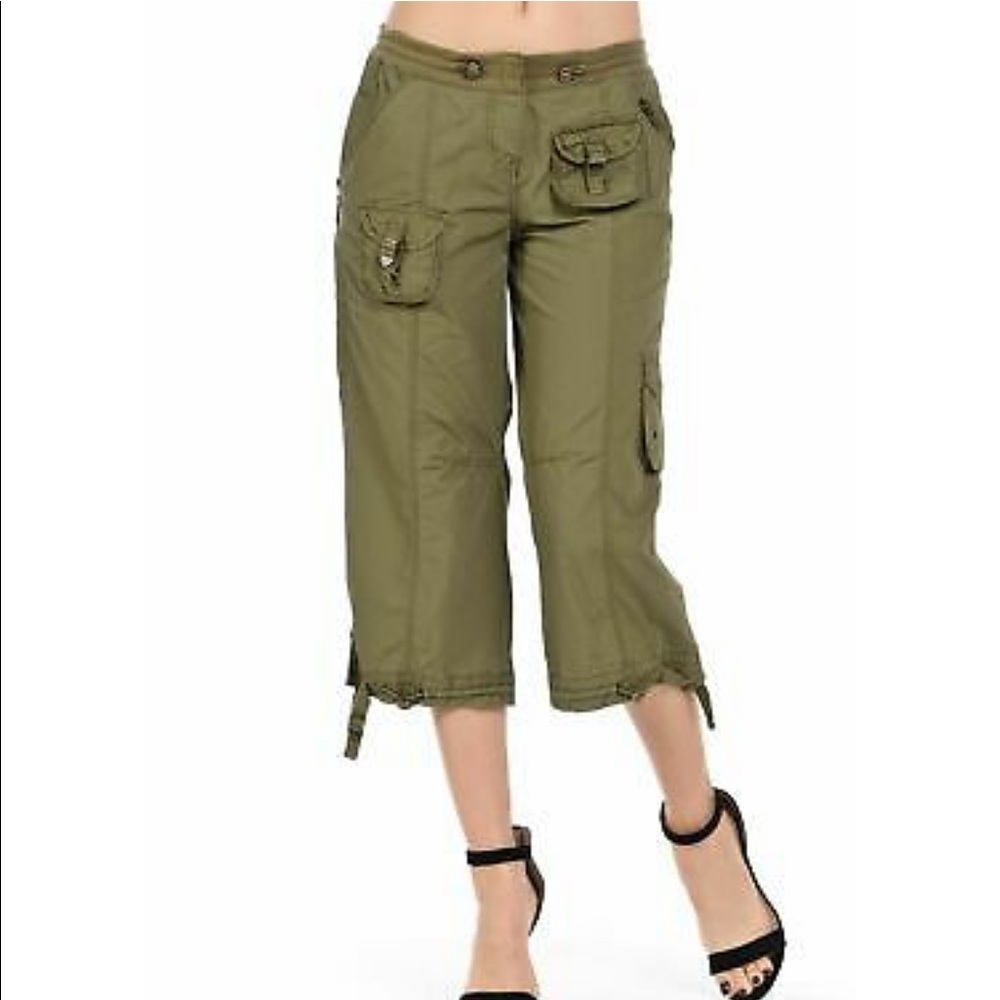 MIXIT Womens Cargo Pockets Capri Pant Button - Picture 3 of 3